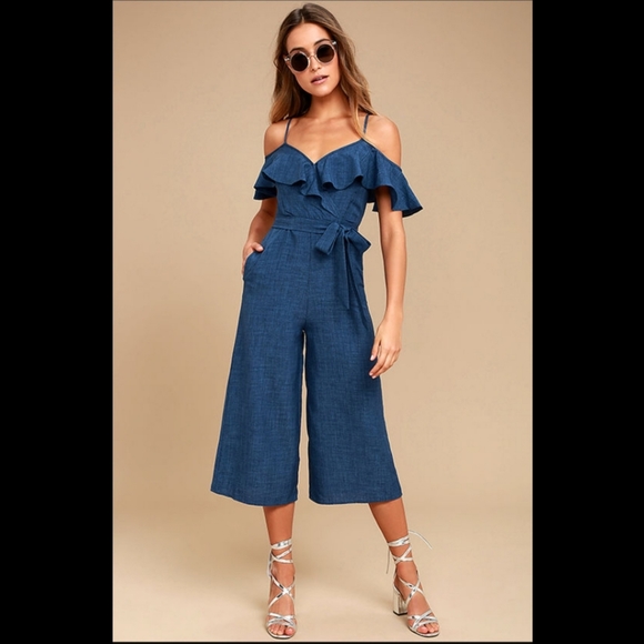 Lulus Pants - Lulu's off-the-shoulder midi jumpsuit